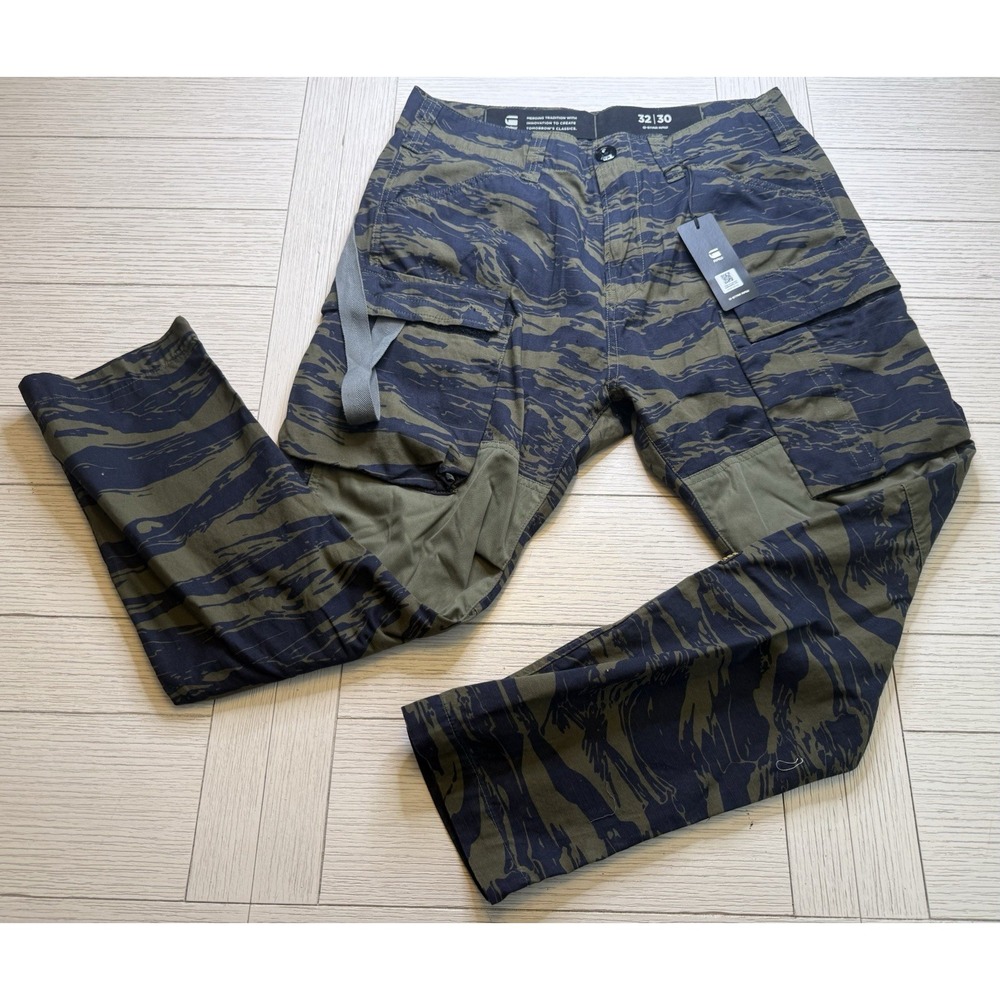 NWT G-Star Raw Men's 32/30 Regular Tapered Cargo Pants Shadow Olive Tiger Camo‎